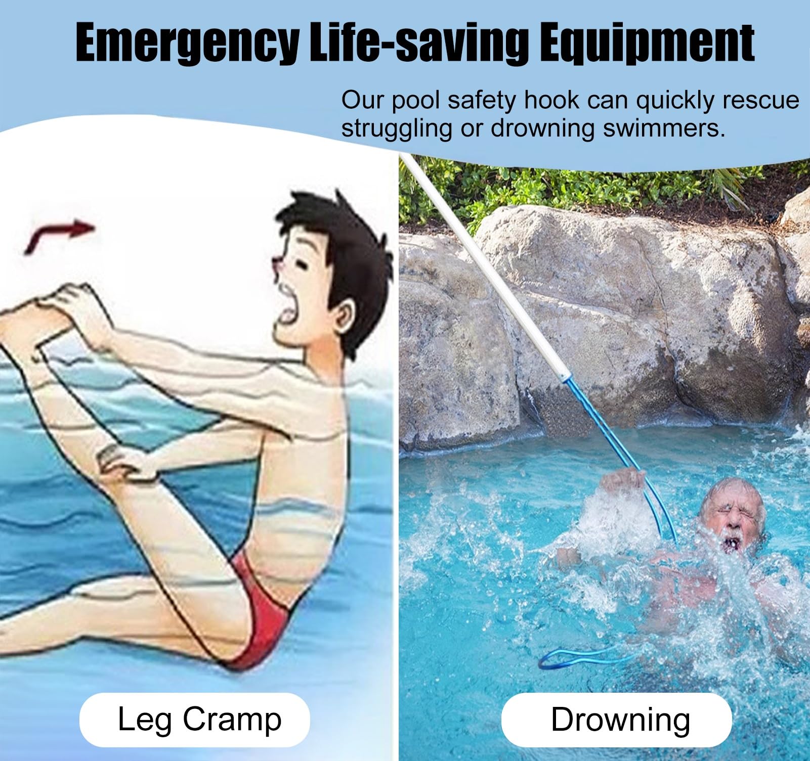 Pertiga Piscina Postes Metálicos de Piscina para Salvavidas, Poste de Rescate de Emergencia con Gancho de Seguridad Curvo, Pértiga Telescópica Salvavidas para Lancha Rápida de Piscina.(5m(16.4ft))