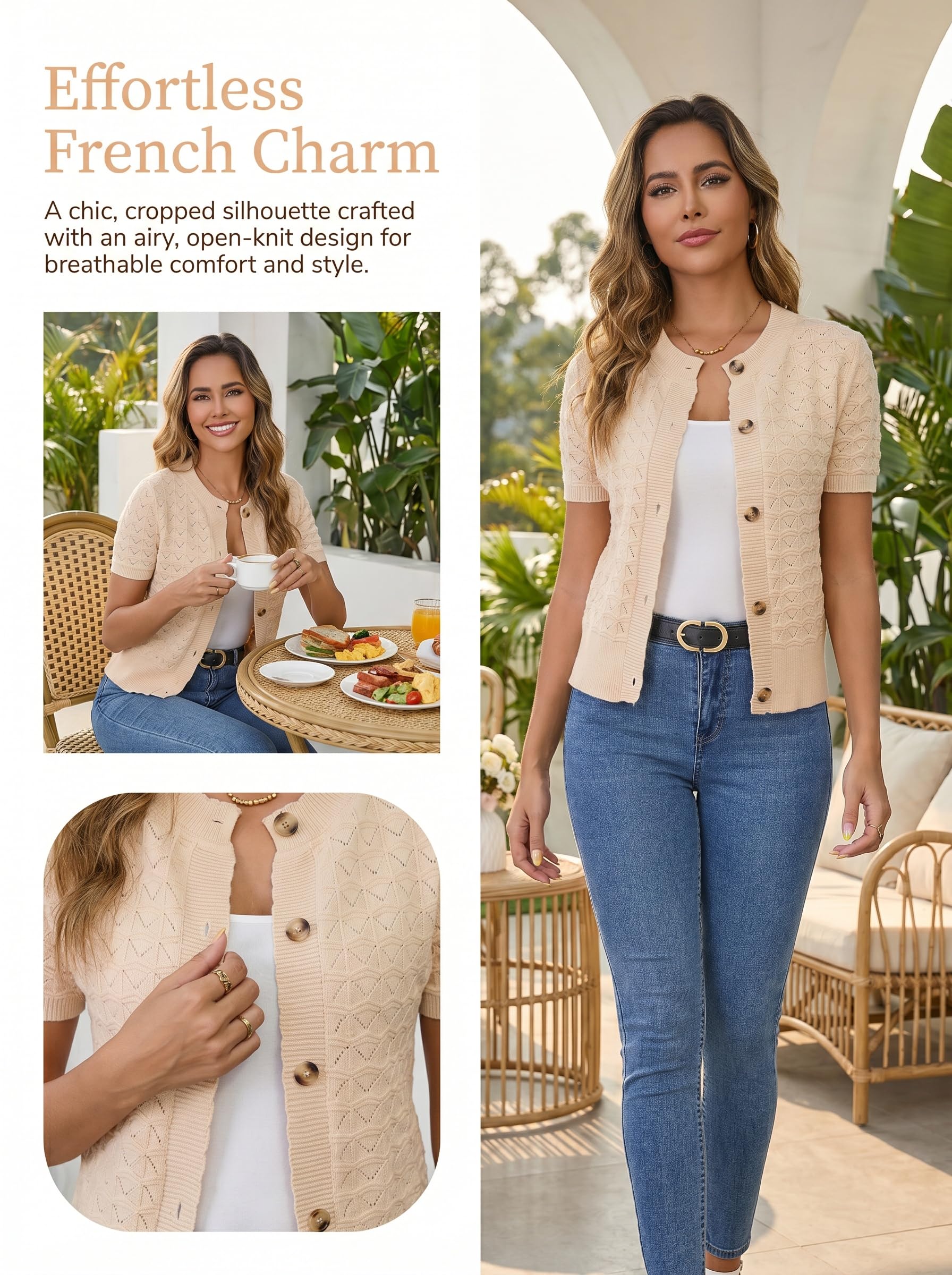 Boléro Femme Cardigan Court Gilet Veste Tricot Bouton Manches Longues Évidée Robe T Shirt Bretelle Chic Rétro Elégante Soirée Fête Décontracté
