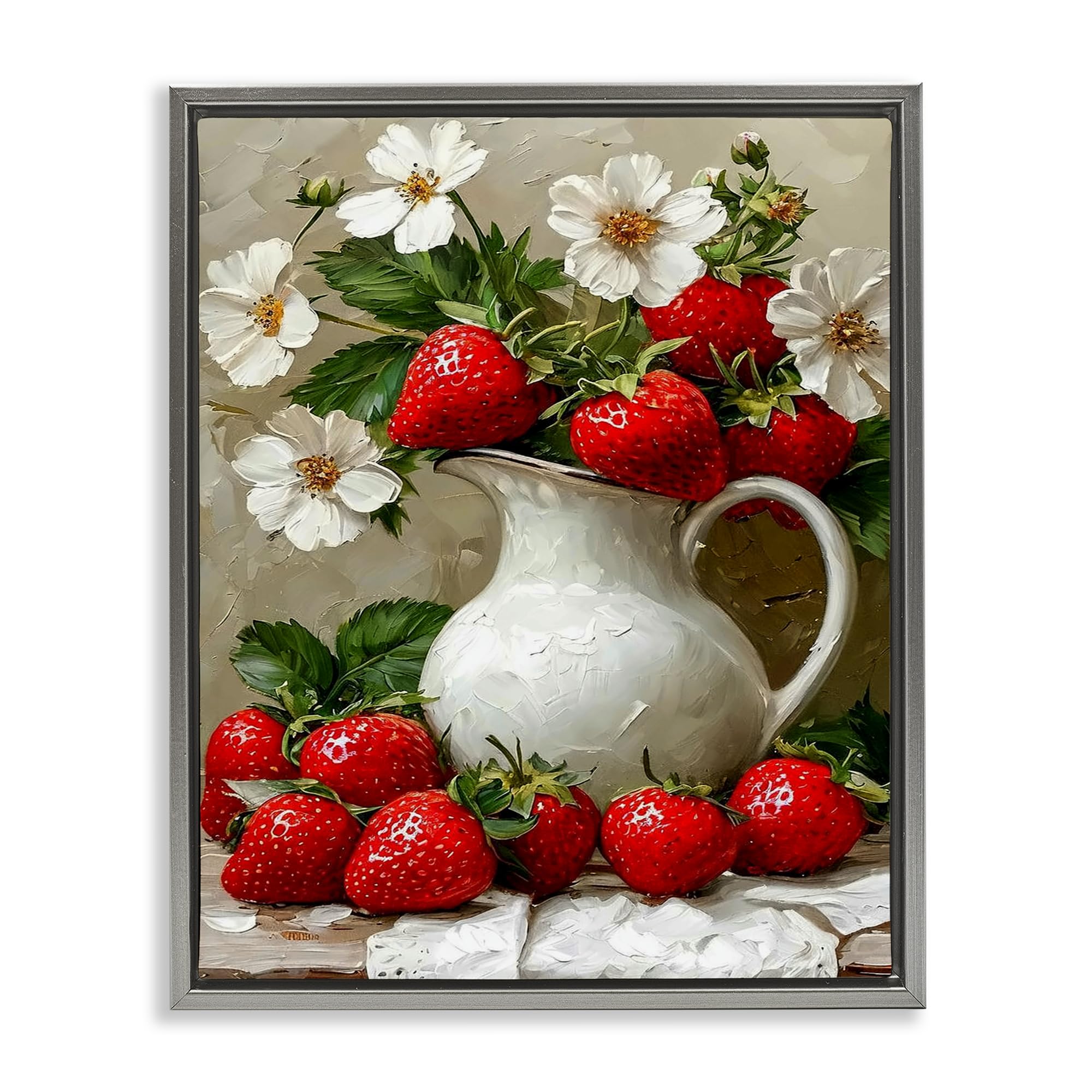 'Painterly Strawberries Still Life'| Floating Frame Canvas Art