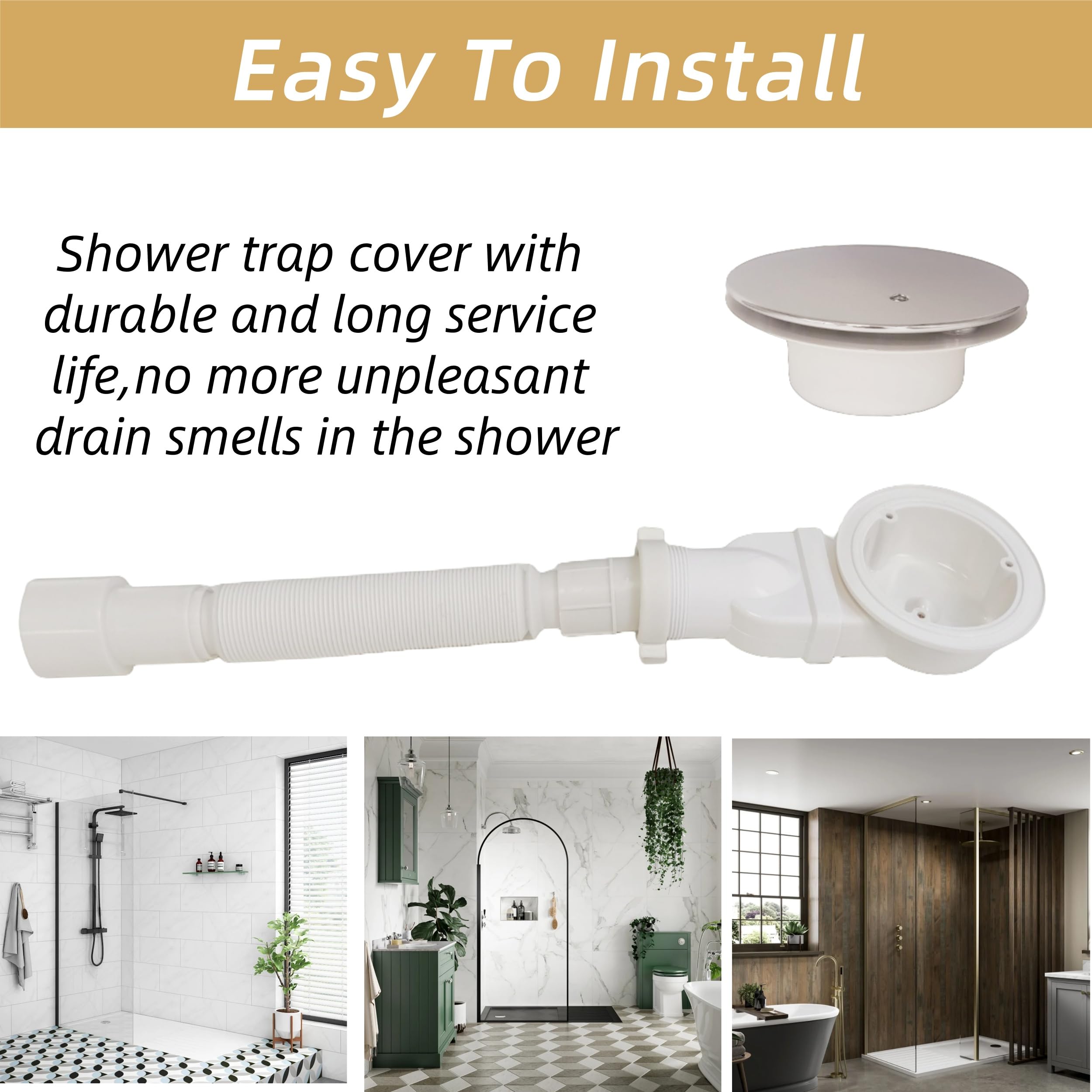 Enowelir Bonde de douche extra plate 90 mm - Kit de trou d'écoulement