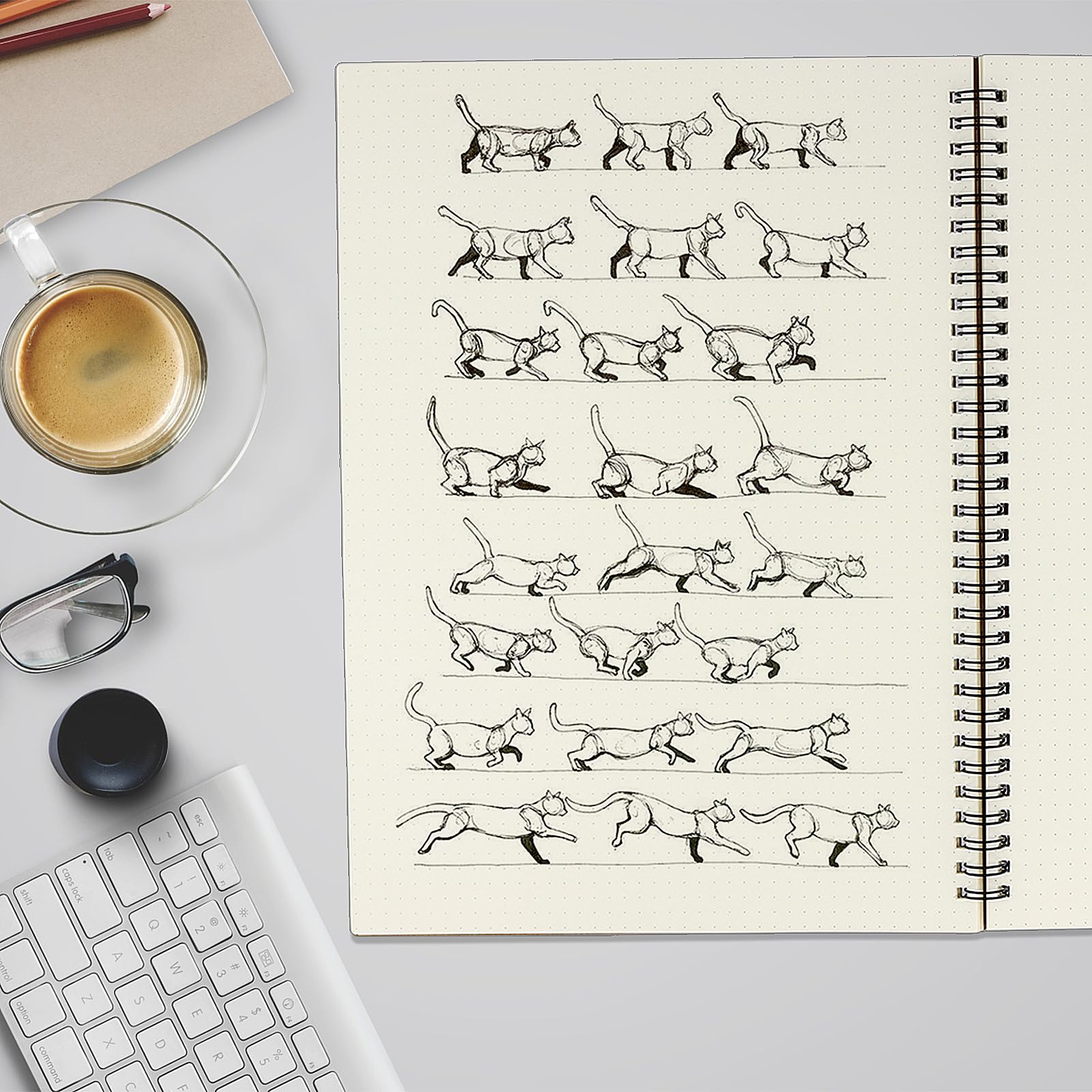 KEILEOHO 6 Quaderni A4 Puntinati, Blocco Note a Spirale con Copertina in Carta Kraft, 100 Fogli 200 Pagine, Carta 100 g/m², per Schizzi, Disegno e Appunti