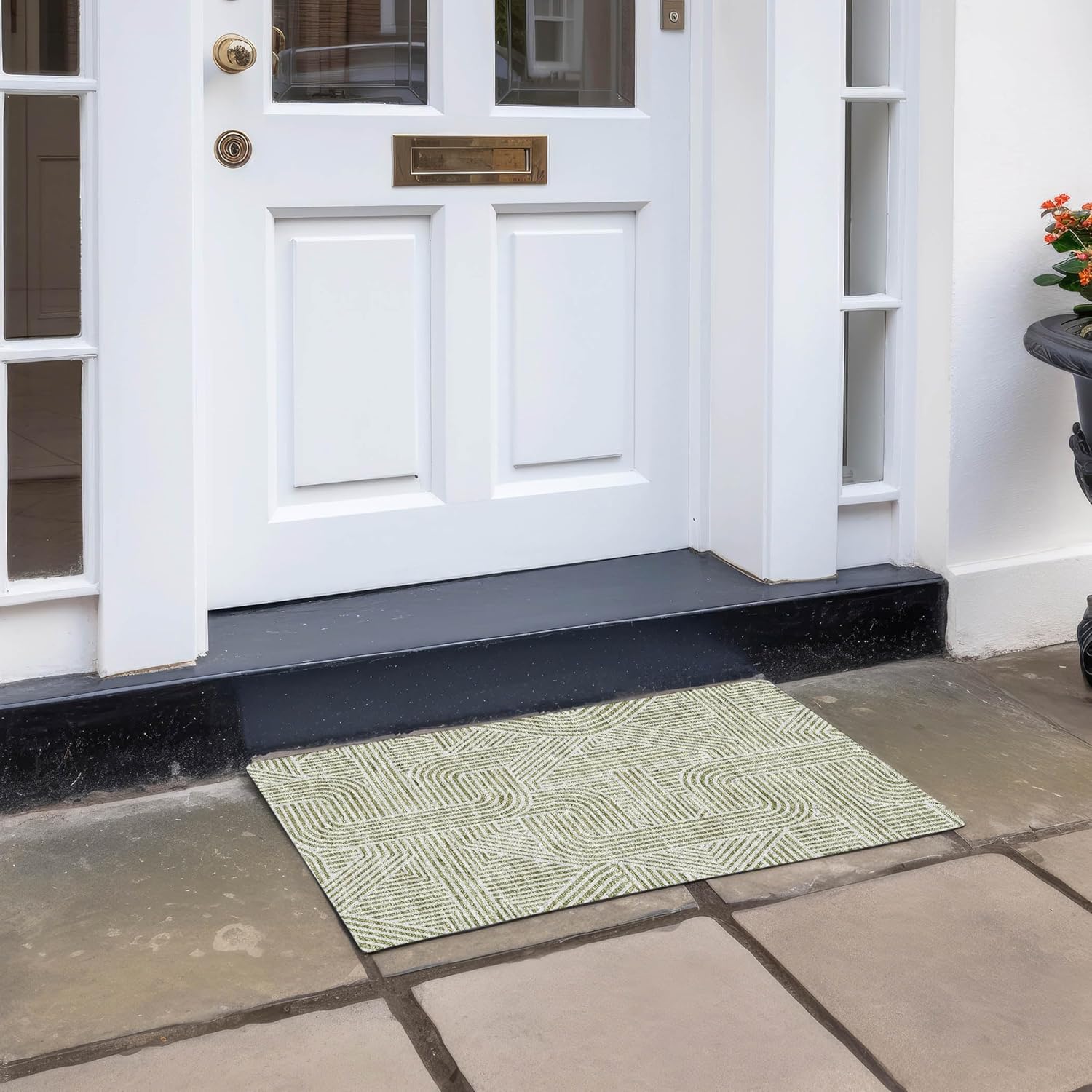 Addison Rugs Chantille ACN917 Green 1'8" x 2'6" Indoor/Outdoor, Machine Washable, Easy Clean, Non Shedding, Bedroom, Living Room, Dining Room, Kitchen, Patio Rug