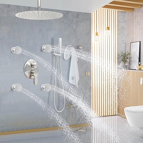 Miniatura 9 de Backnets Chorros de cuerpo de ducha de latón con flujo ajustable, masaje spa de níquel cepillado redondo de cuerpo rociador de pared lateral de