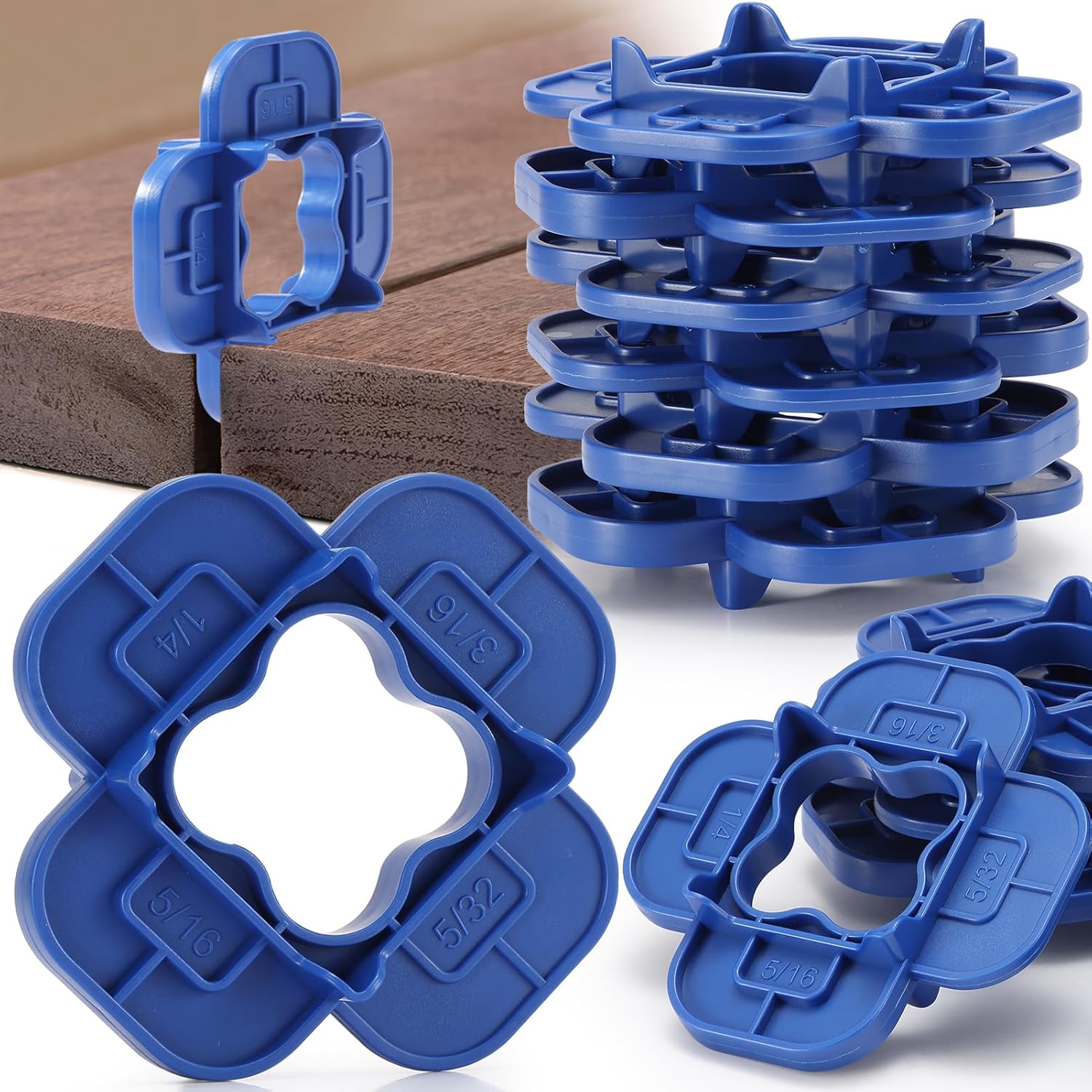 24 Packs 4-in-1 Multi-Size Deck Spacers Tool (5/32", 3/16", 1/4", 5/16") for Composite, PVC, Hardwood & Pressure Treated Decking Board - Red & Blue Options, Easy-to-Use Deck Board Spacers Gap Tool