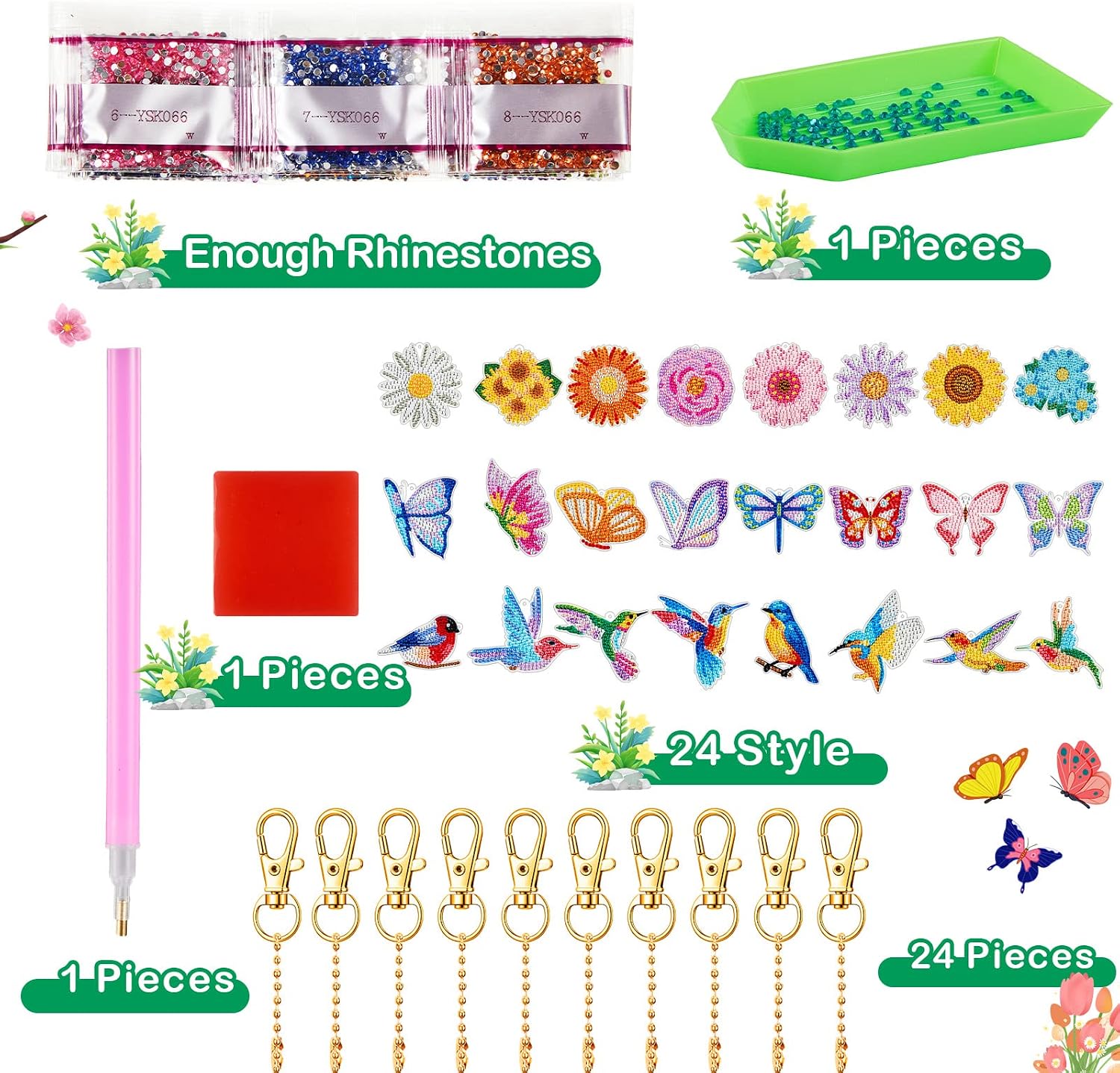 Junkin 24 Pcs Diamond Art Keychains 5D Double Side Diamond Painting Keychains Kit Hanging Full Drill Diamonds Pendants for Beginner Adult DIY Crafts Home Party Decor image 4