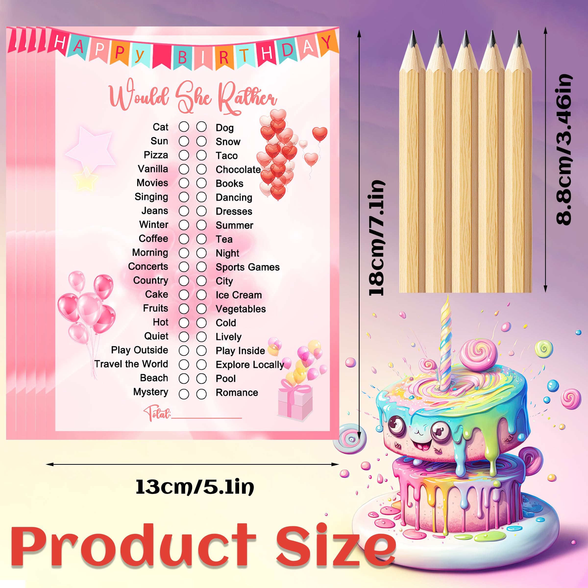 Who Knows The Birthday Girl Best Cards Set Fun Birthday Party Games & Activities 50Pcs Cards & 5 Pencils for Slumber Party Games Decorations Sleepover Party Supplies Favors