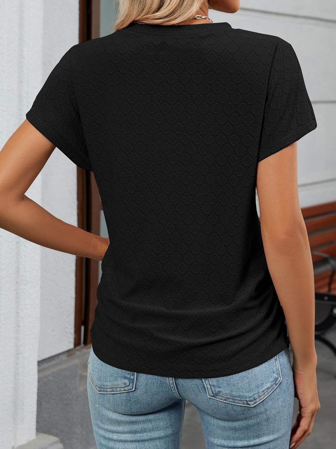 Womens Summer Ruched Tops Eyelet Cap Short Sleeve Tshirts Crew Neck Casual Basic Blouse Fashion 2025 Trendy - Image 4