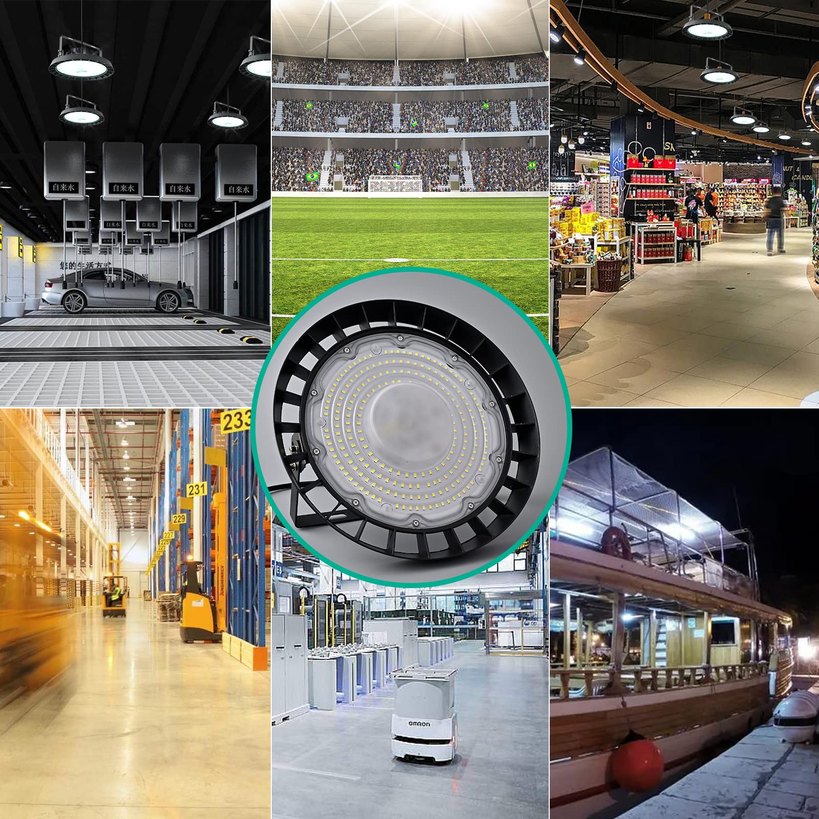 2X200W UFO Faretto LED, 20000LM Lampada da Officina,IP65 LED Industriale Faretto,Interni Industriale LED Luce Bianca 6000K Faretto per Industriale Officine Fabbrica [Classe Energetica A]