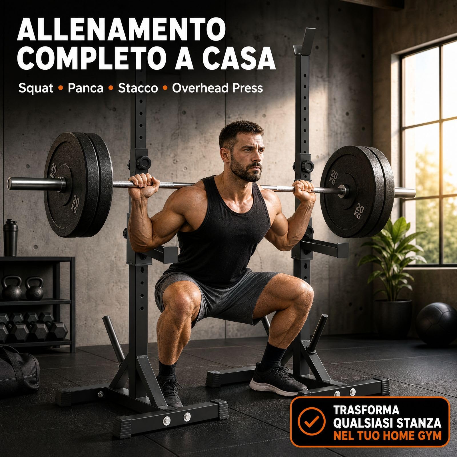 Rack Palestra Regolabile per Bilanciere, Squat Rack Acciaio con Supporti Altezza Regolabile, Porta Pesi Casa