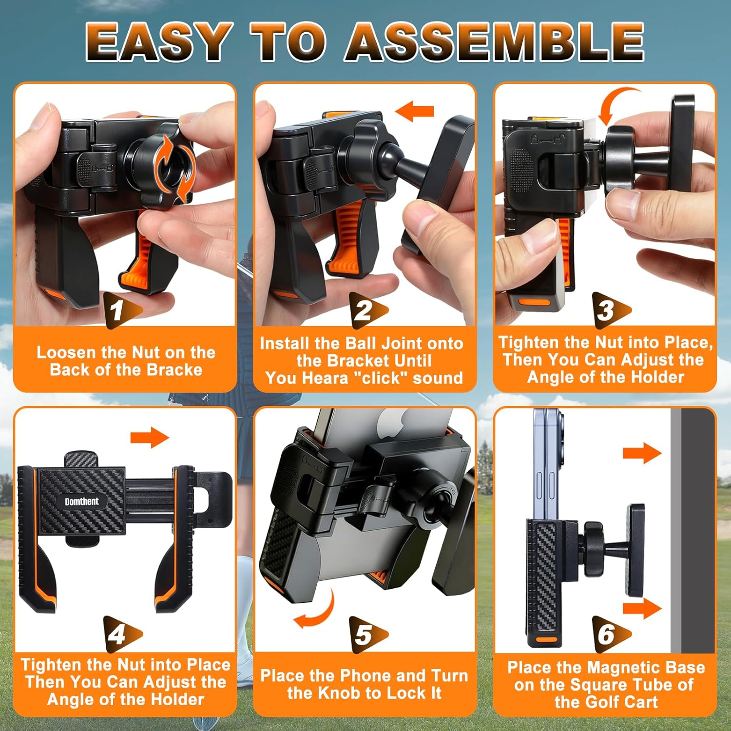 Golf Cart Magnetic Phone Holder for EZGO, Club Car, Yamaha, Fits iPhone Samsung Pixel and More, 8x N52 Magnets, One-Handed Use, 360° Rotatable, Golf Accessories Gift for Men and Women (Orange) - Image 7