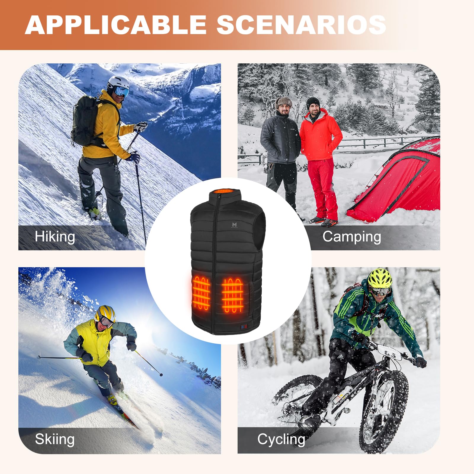 MRAWARM Gilet Chauffant pour Homme Femme avec 6 Zones de Chauffage, 3 Niveaux de Température
