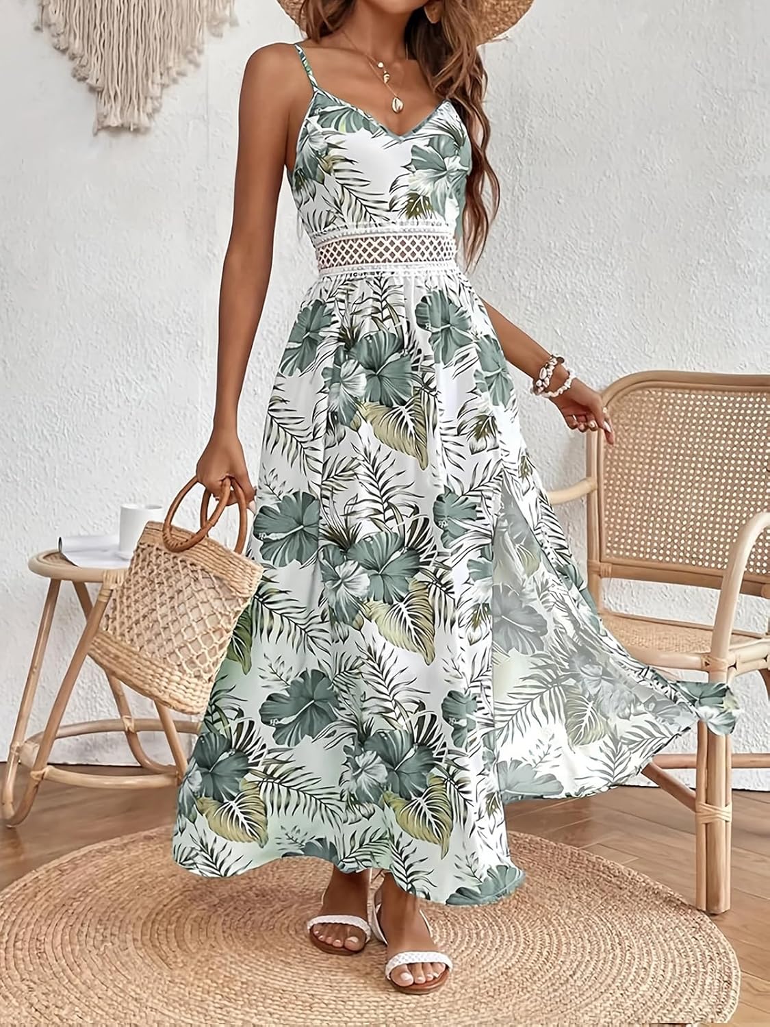 Women's Hawaiian Maxi Dresses Summer Floral Boho Sleeveless V-Neck Flowy Beach Vacation Dresses Spaghetti Straps - Image 5