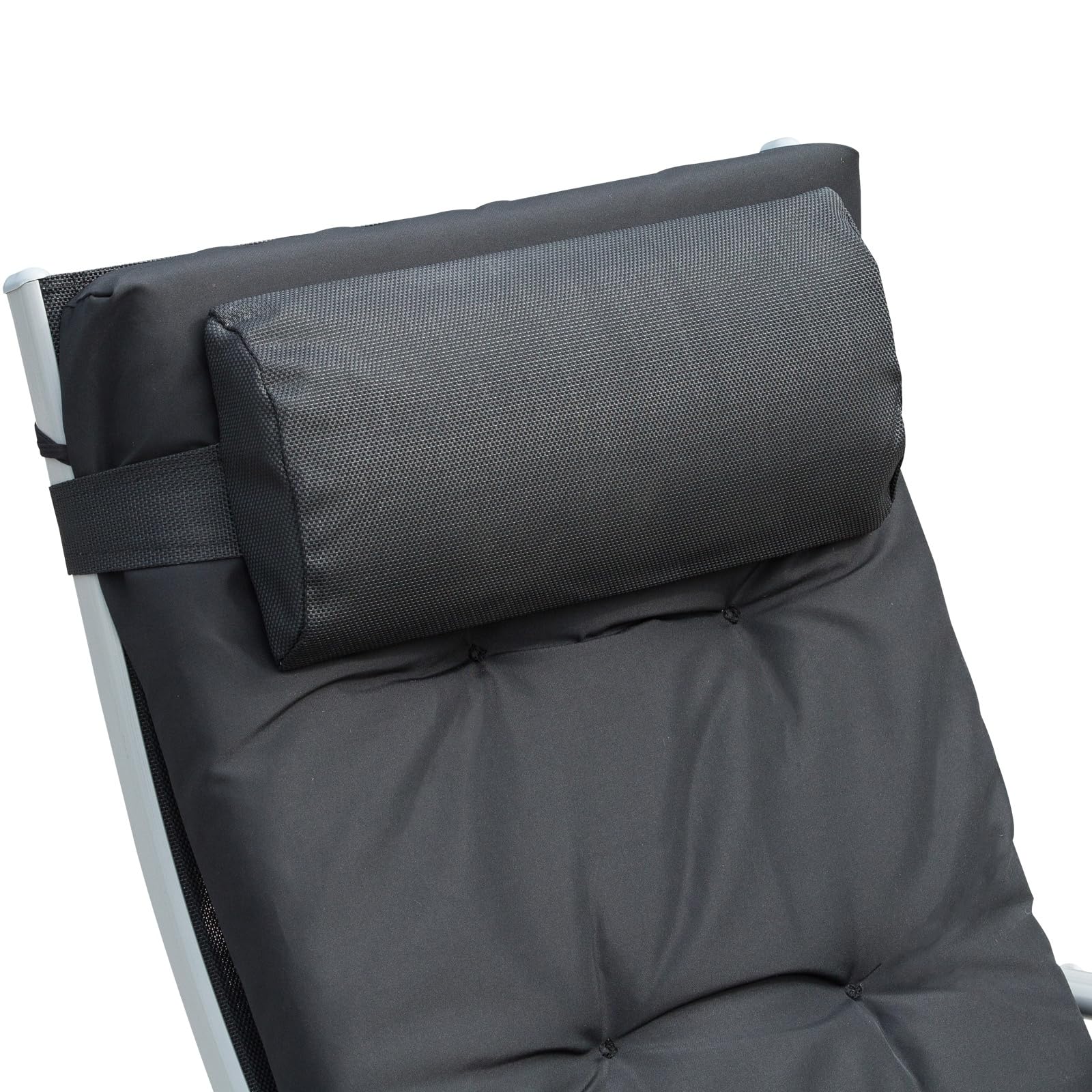 Outsunny Bain de Soleil Pliable Transat 7 Positions Charge 165 kg Noir | Inclinable, Chaise Longue, Dossier, Coussin, Appui-tête, Accoudoirs, Métal Époxy Textilène Polyester, pour Jardin, Piscine