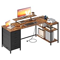 VASAGLE Scrivania Angolare a L con Prese di Corrente, Scrivania da Gaming
