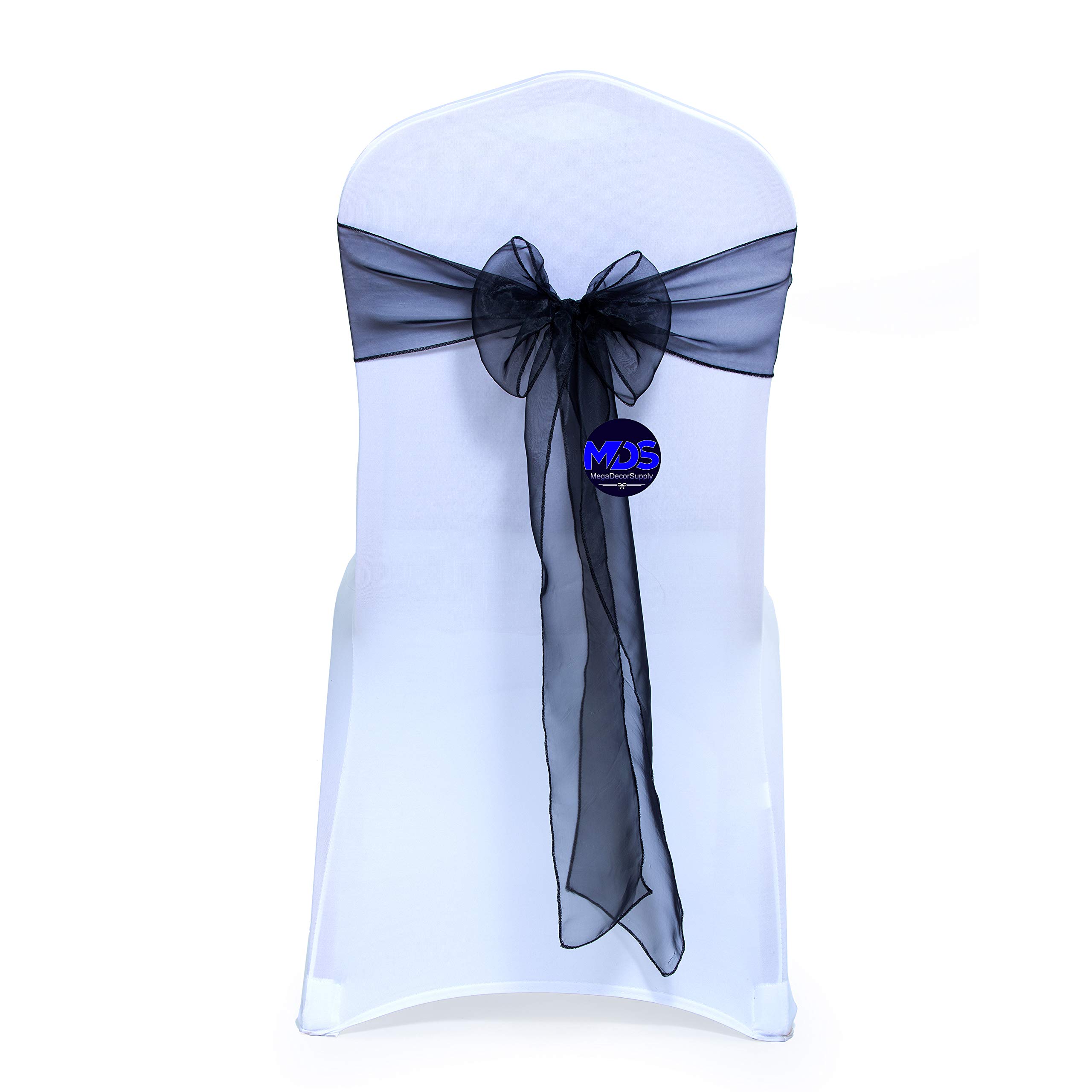 MDS Pack of 100 Organza Chair Sashes Bows for Wedding Reception Event Banquets Chair Decoration, Restaurant Dinning Chair Cover Wider Sash Ribbon Tie Back Bulk Party Supplies - Black