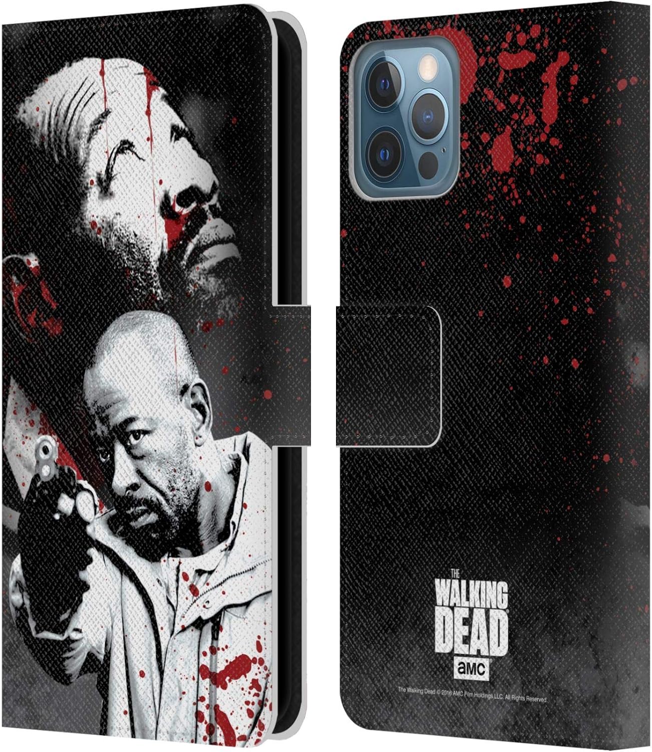 Head Case Designs Officially Licensed AMC The Walking Dead Bloody Face Rick Gore Leather Wallet Case Compatible with Apple iPhone 12 / iPhone 12 Pro