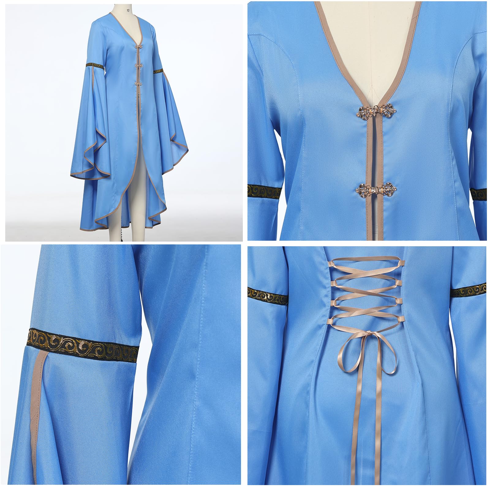 FAD-4U Medieval Renaissance Robe for Women Long Cloak Dress with V-Neck and Bell Sleeves - Image 3