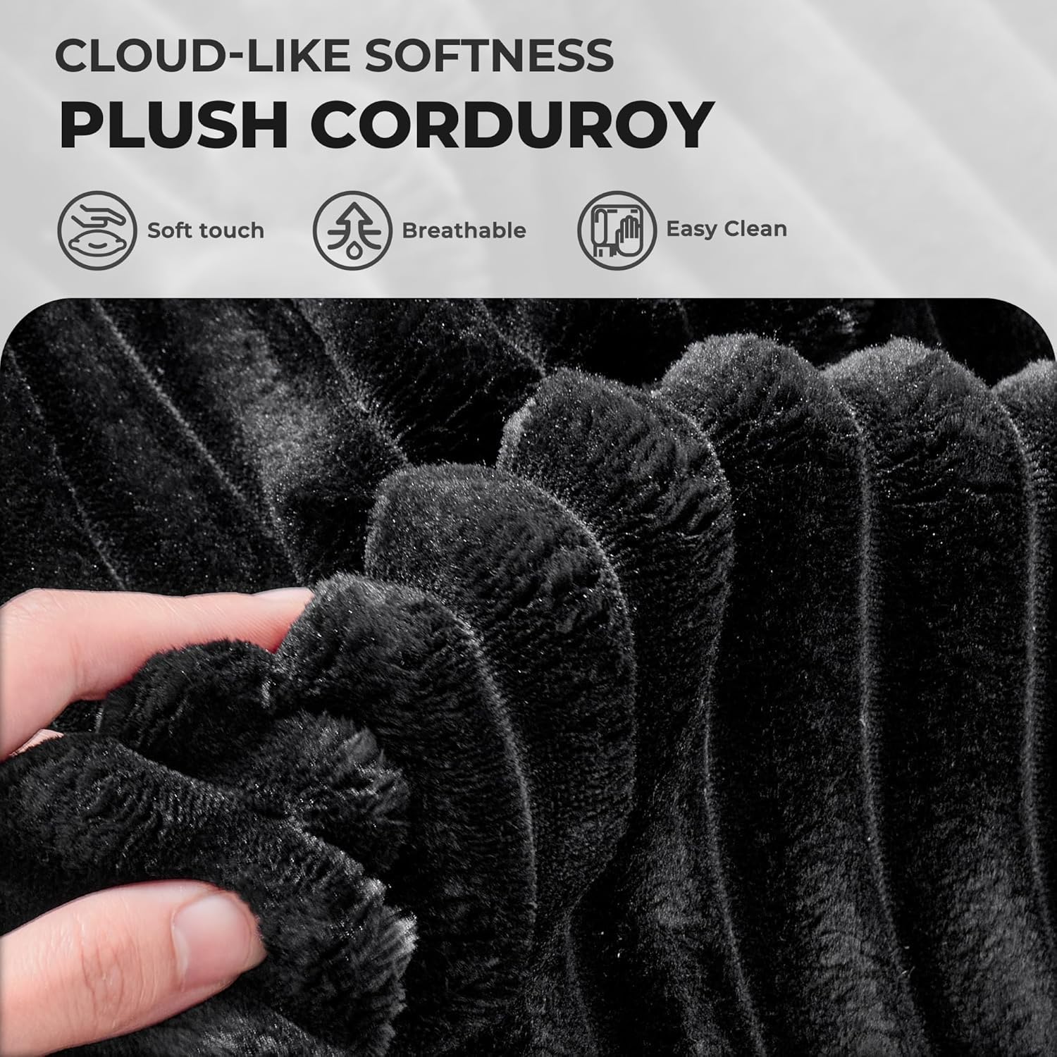Oversized Chaise Lounge Sofa Indoor - Luxury 80" Cloud Sectional Couch Sofa Bed, Deep Seat Plush Corduroy Lounge Chair Sleeper Sofa for Living Room Bedroom (Black,2PCS)