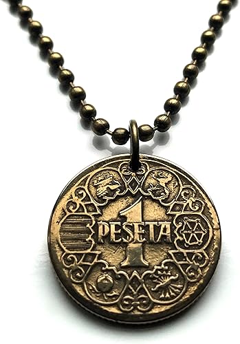 1944 Spain España Peseta coin pendant Spanish crown World War 2 era Madrid Barcelona Sevilla Malaga Asturias Granada Catalan Castile Leon Aragon