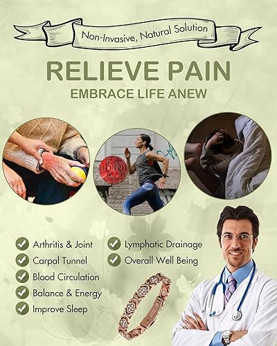 Vista 11 de Feraco Pulseras de cobre puro para mujer, pulsera de terapia magnética ultra fuerte para aliviar el dolor con imanes de neodimio y circonita cúbica