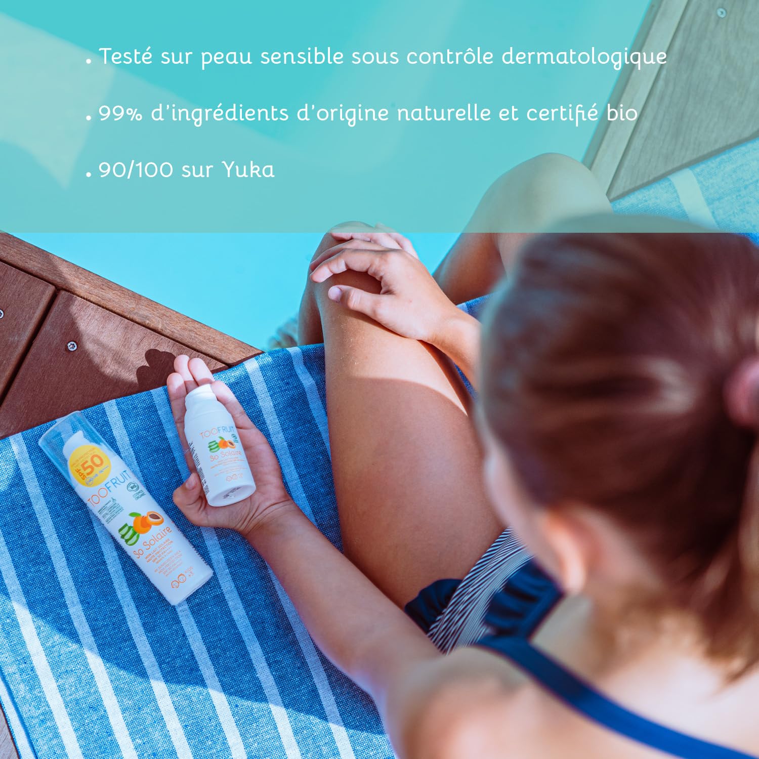 TOOFRUIT- So Solar - My Solar Mleko SPF50 - Organiczne mleko słoneczne dla dzieci, morela i aloes - wysoka ochrona przeciwsłoneczna - UVA/UVB - PA+++, wodoodporne, certyfikat organiczny, 30 ml