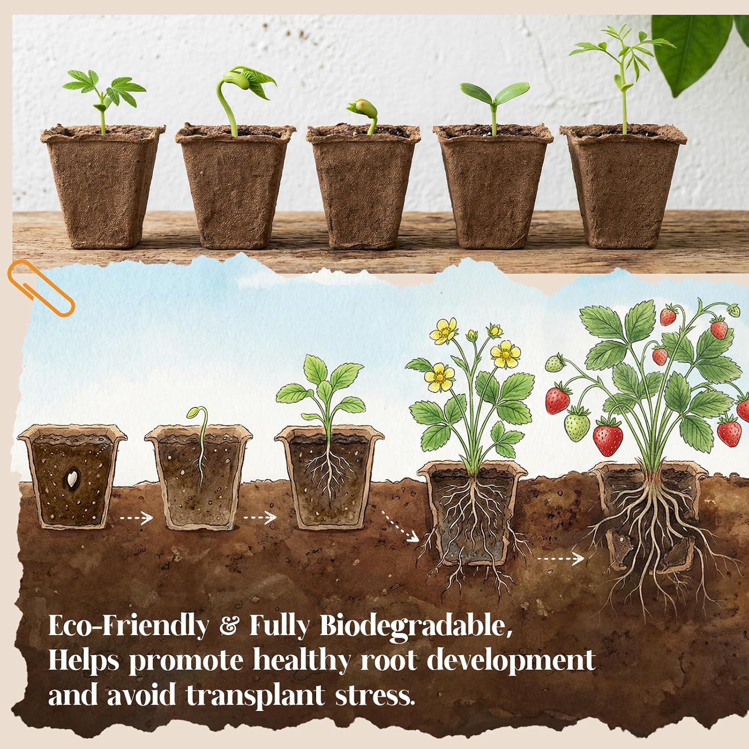 200 Cells Seed Starter Tray, 20 Pcs Biodegradable Plant Starter Peat Pots(Including T-Type Labels & Starter Tools)– Eco-Friendly Gardening Supplies, No Transplant Needed