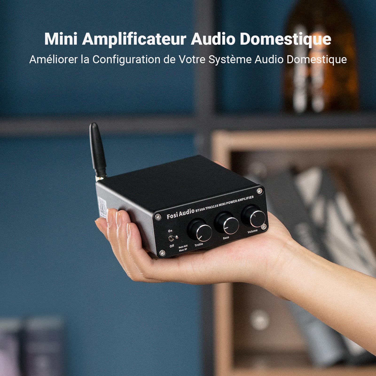 Fosi Audio BT20A Amplificateur Audio Bluetooth, 100W x2 Ampli HiFi Stéréo 2 Canaux, Classe D Amp TPA3116 Intégré Ampli de Puissance avec Contrôle des Basses et des Aigus pour Home Cinema