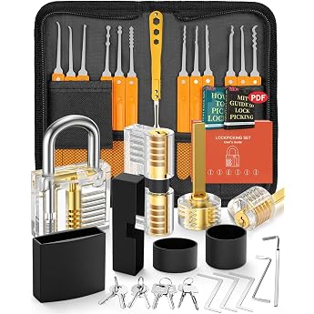 Eventronic Lock Picking Set The Perfect Lock Picking Set for Beginners Professionals and Locksmiths 36-Piece Lock Picking Set with 4 Transparent Training Locks and Manual English Language not
