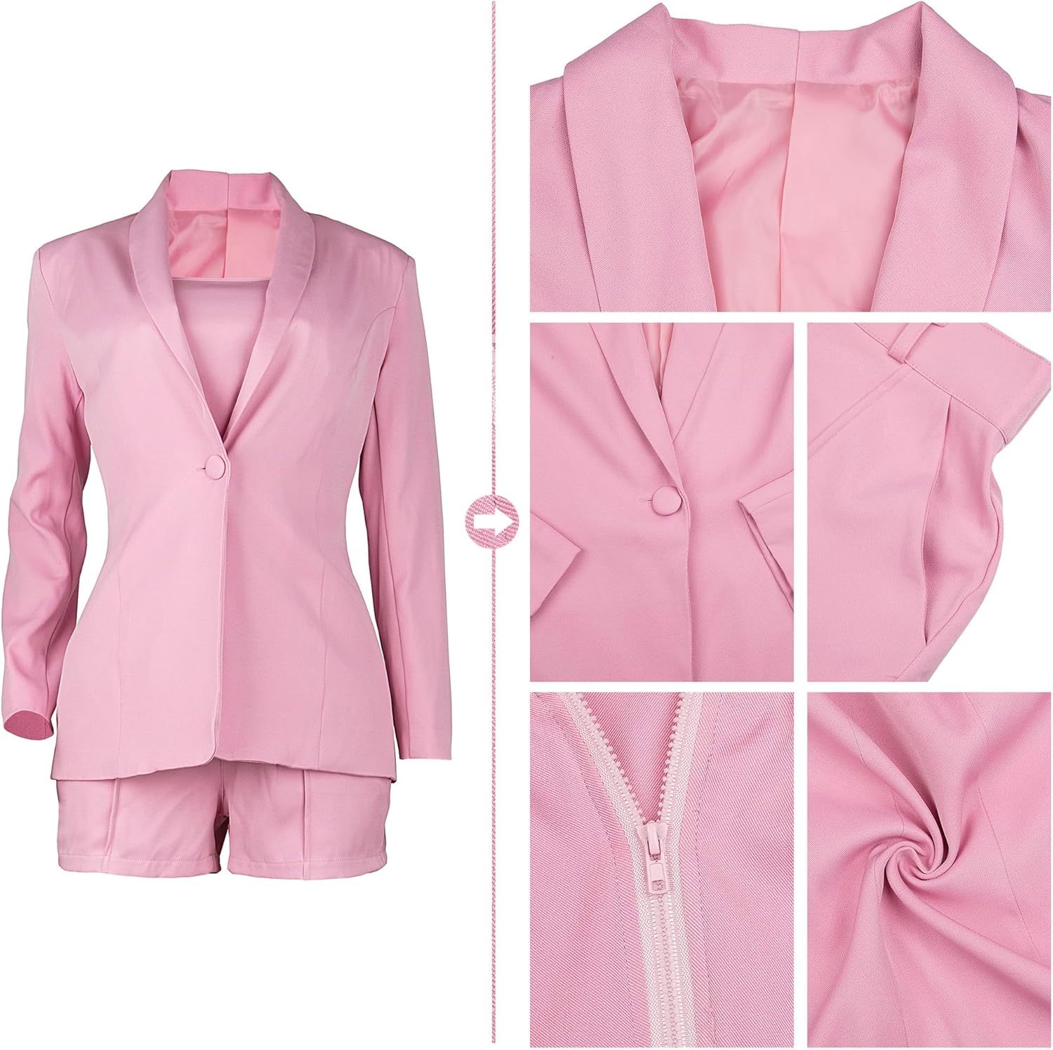 NRTHYE Women Sexy Bussiness Outfits 3 Piece Open Front Button Blazers + Crop Tops + Belted Shorts Set Jumpsuits - Image 5