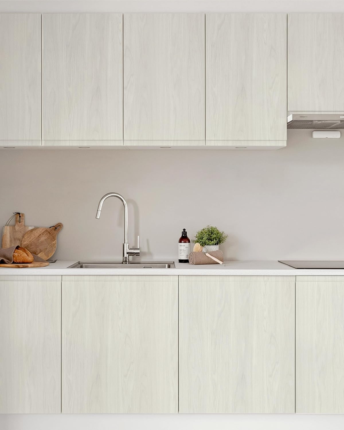 壁紙屋本舗 Wood Peel and Stick Wallpaper, Removable Contact Paper for Walls, Cabinets & Furniture, Renter Friendly Repositionable, White Gray 9in x 19.7ft, Made in Japan, EASYWALLTAPE EWT22