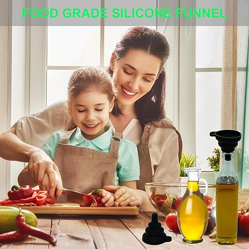 Miniatura 6 de Embudos para llenar botellas Juego de 2, embudo de silicona de grado alimenticio para uso en cocina. Embudo de botella plegable pequeño para