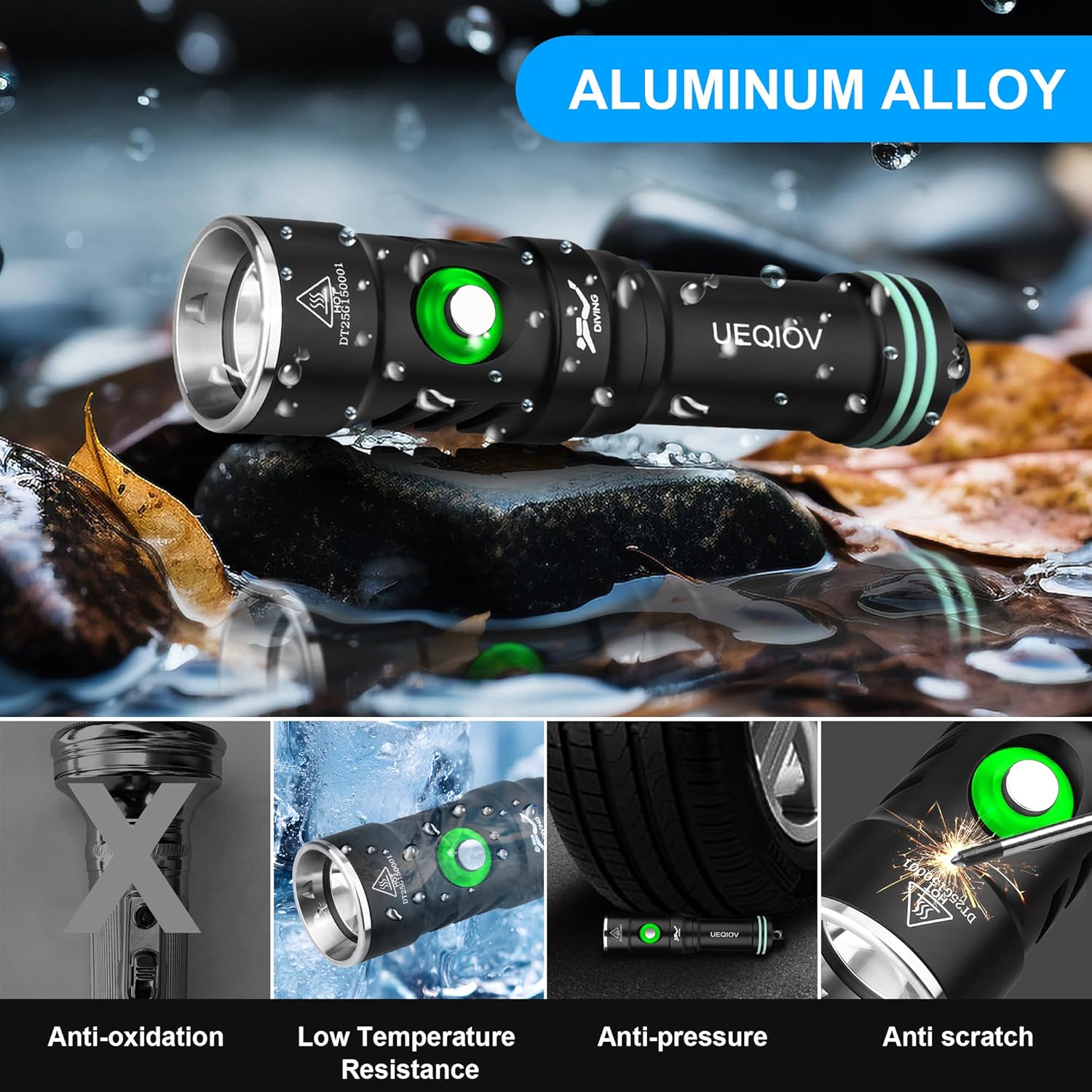 Diving Light is Suitable for Outdoor Scuba Diving, 4000lm Bright Diving Flashlight, 4 Modes of Underwater Lights, IPX8 Waterproof Flashlight