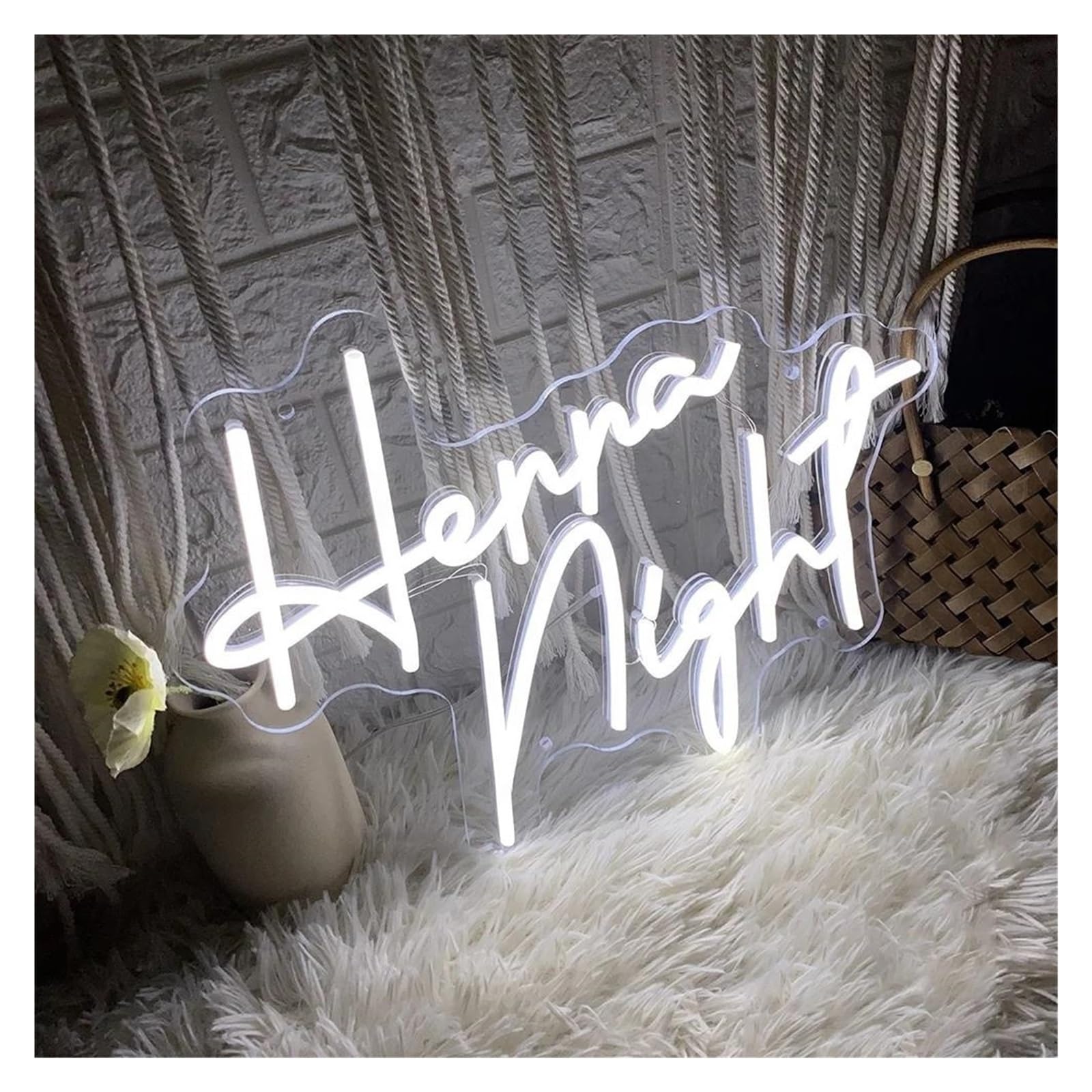 LED néon signe Enseigne Lumineuse Henna Night À Intensité Variable Alimentée Par USB Pour Décoration De Mariage, De Fête Prénuptiale, De Fiançailles(B,50X38cm)