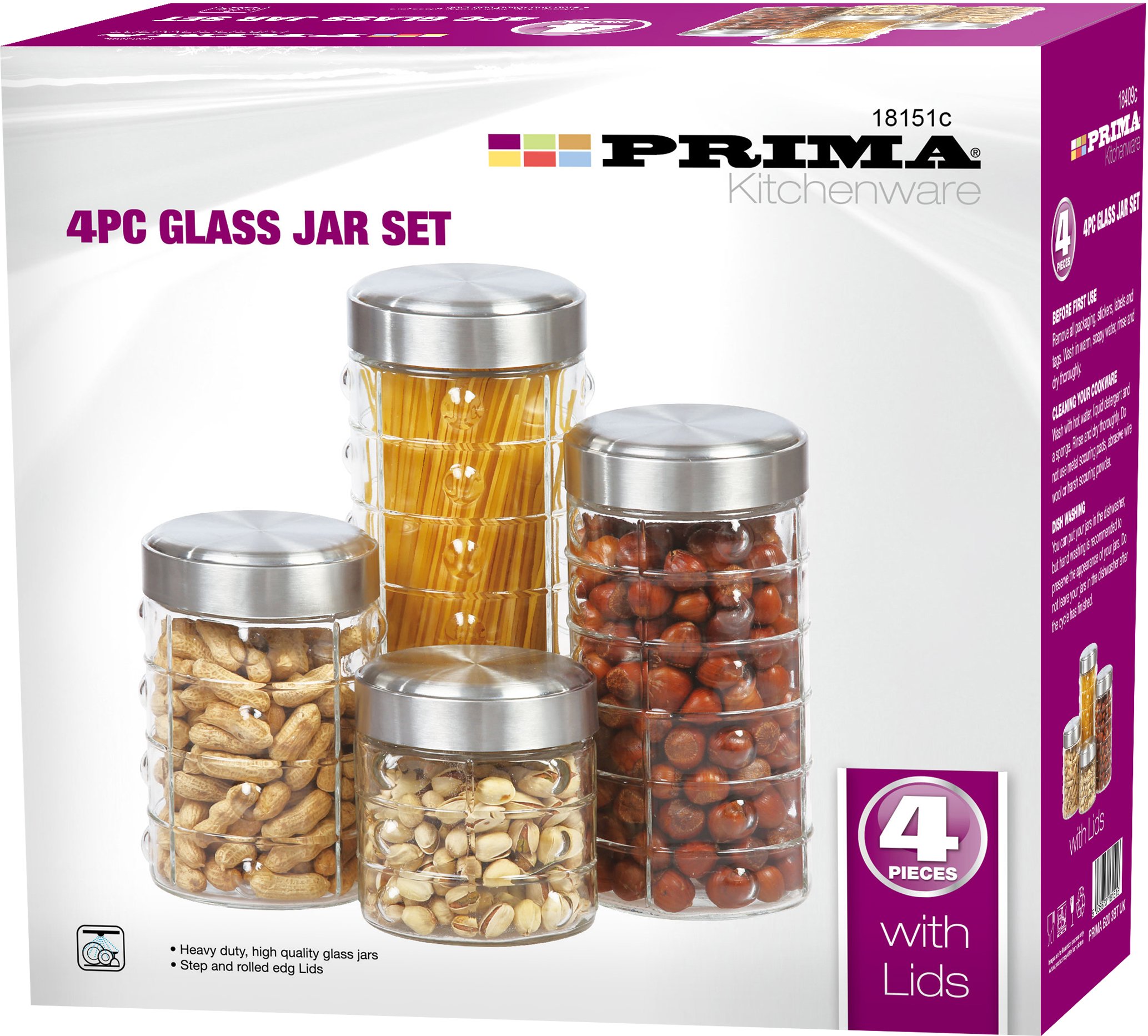 Bargains-Galore 4Pc Pasta Kitchen Glass Jar Canister Food Storage Container Tea Coffee Snacks