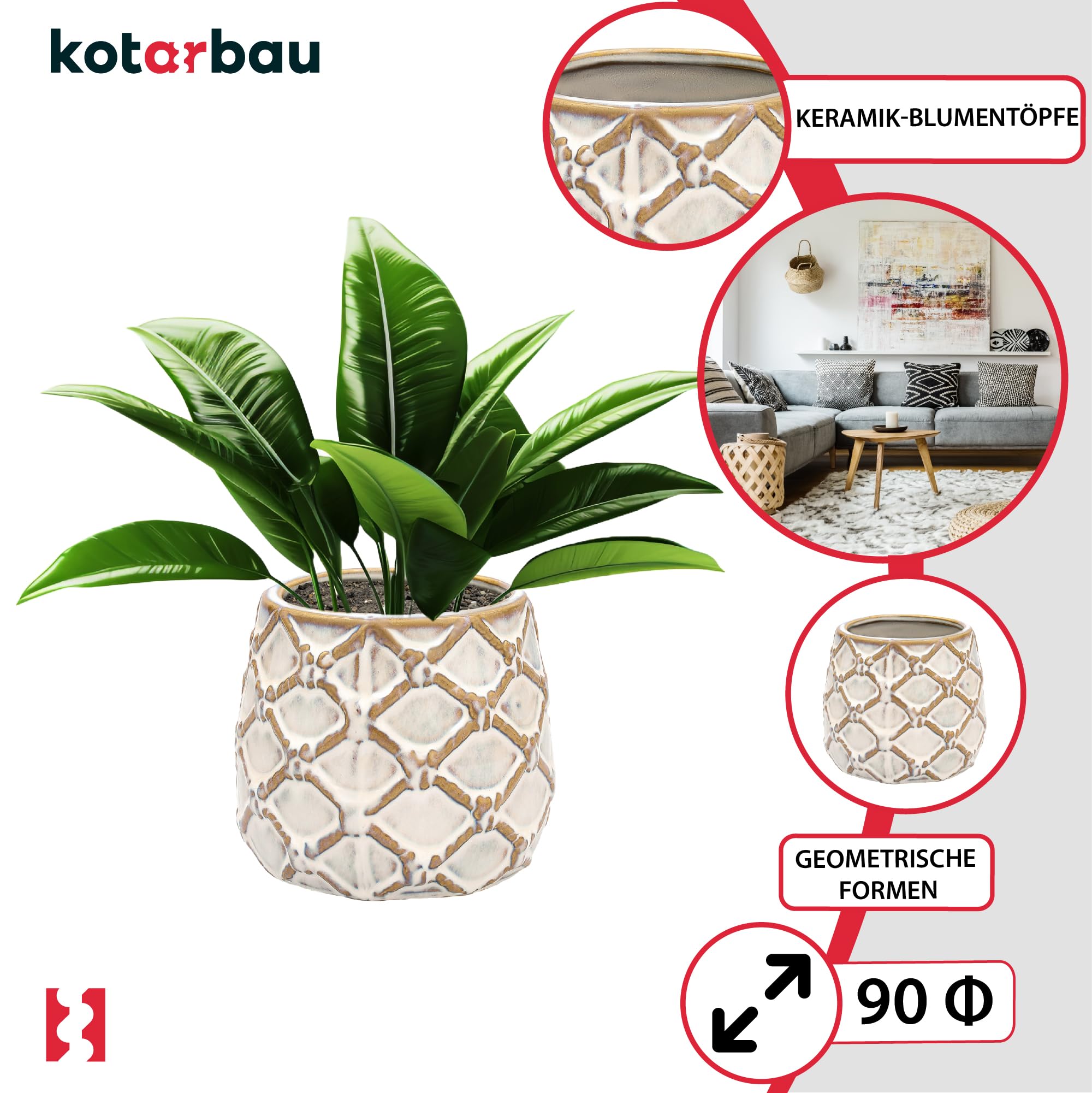Macetero De Cerámica Esmaltada KOTARBAU® 9cm - Blanco Clásico Para Plantas De Interior