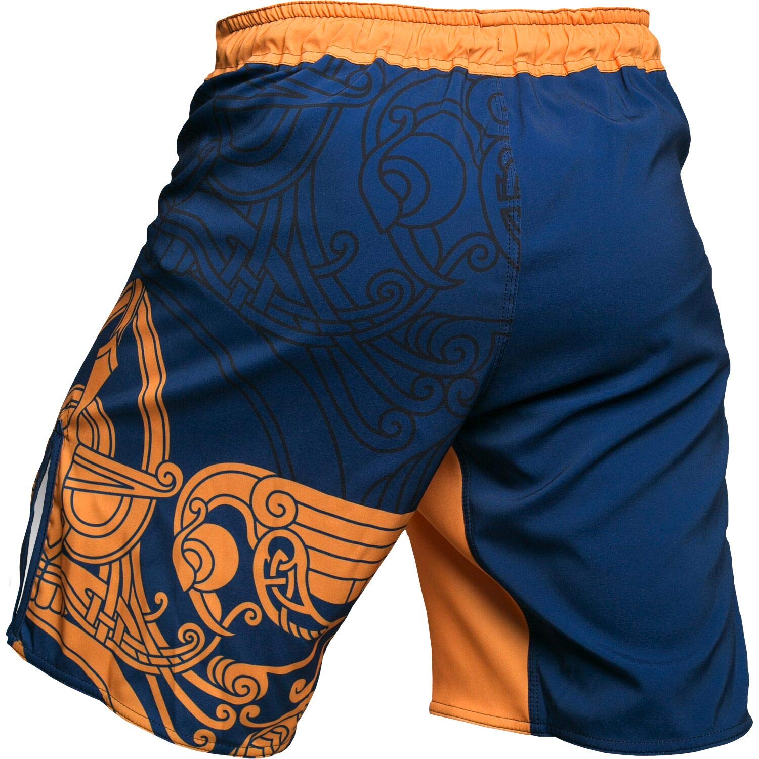 Hardcore Training Fight Shorts Boks Męski Szorty do Walki MMA Combat BJJ Grappling Fitness Muay Thai Kickboxing No Gi (DE/NL/SE/PL, Alfa, L, Regularny, Regularny, Niebieski Żółty)