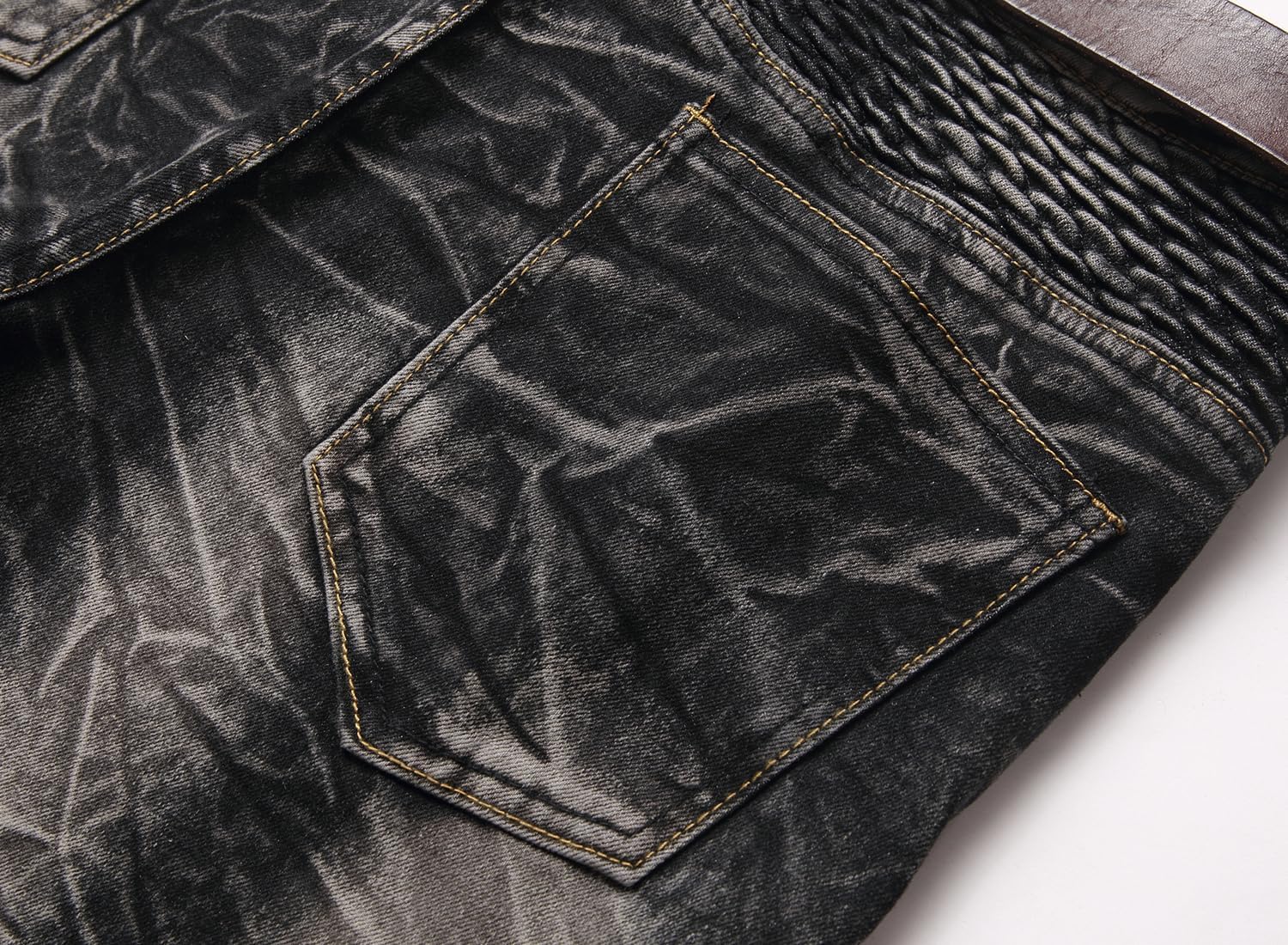 Men's Biker Moto Style Distressed Slim Fit Straight Leg Stretch Denim Jeans