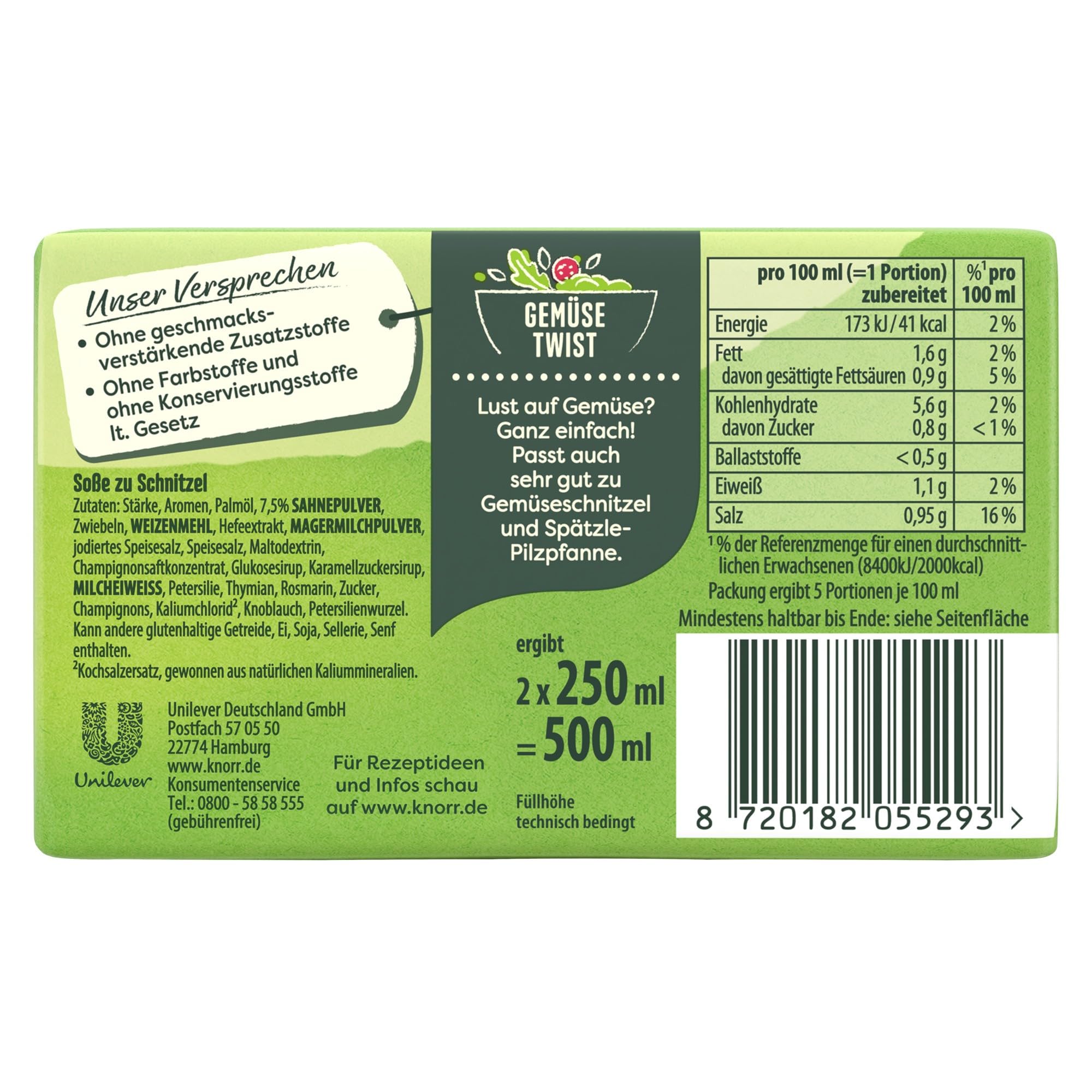 Knorr Schnitzel Soße leckere helle Soße ohne geschmacksverstärkende Zusatzstoffe 18x 2er Pack