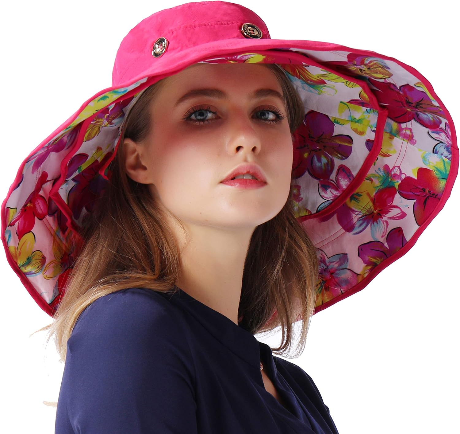 Packable Extra Large Brim Floppy Sun Hat Reversible UPF 50+ Beach Sun Bucket Hat - Image 5