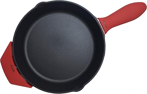 Miniatura 3 de Sartén de hierro fundido esmaltado de 10.25 pulgadas, 1 soporte de silicona para mango caliente y 1 agarradera de silicona para el mango de