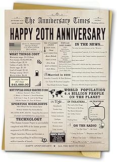 Happy 20th Anniversary Card for Couple, Jumbo 20th Anniversary Cards Gifts for Wife Husband, Vintage 20th Wedding Anniversary Card for Him Her, 20 Year Anniversary Decorations for Women Men