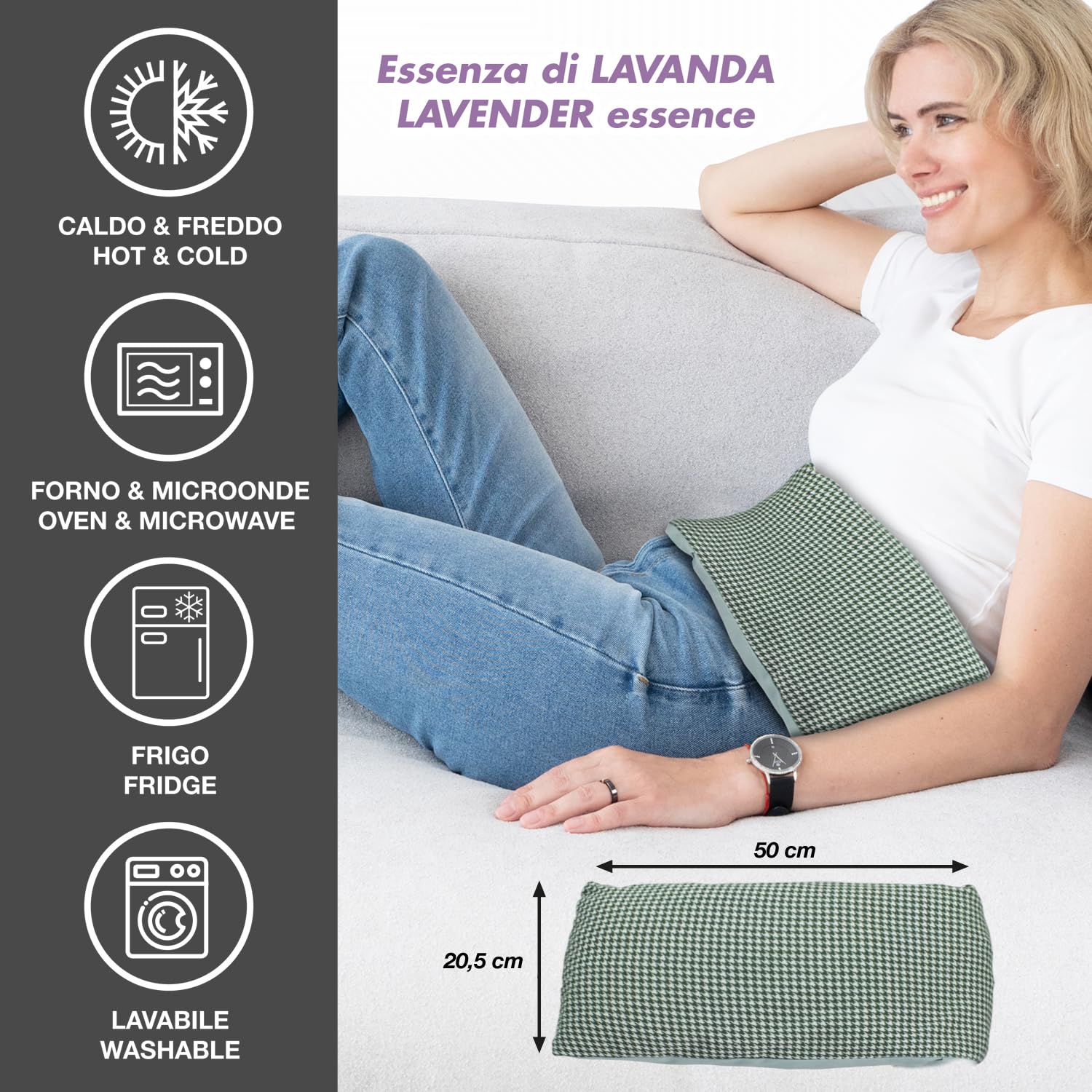 BEPER C302AAC003 Almohadilla térmica con huesos de cereza y lavanda, banda térmica y refrescante de algodón extraíble, remedio natural para calambres, dolor muscular y relajación