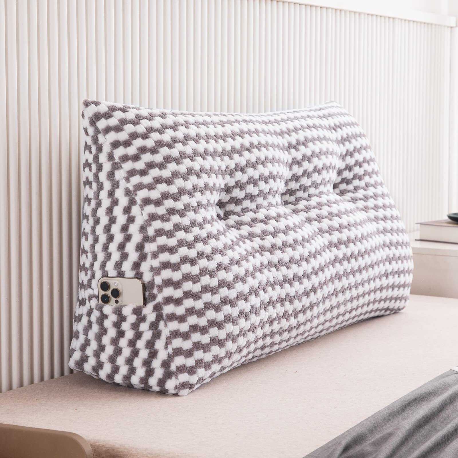 TerriTrophy Triangular Wedge Headboard Pillow Large Bolster Bed Rest Reading Pillow Backrest Positioning Support Bolster Cushion with Removable Cover