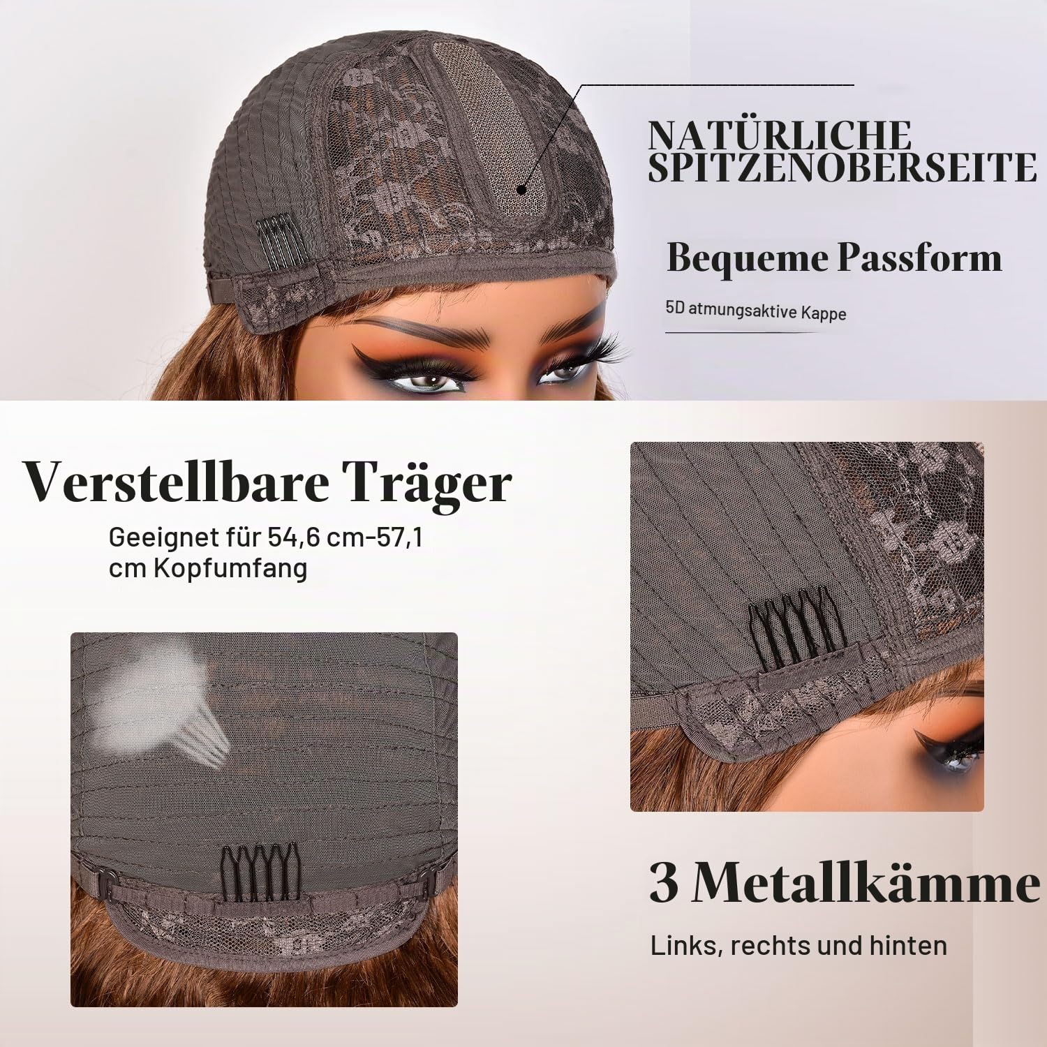 Lizzy Ombre Braun Lockige Perücke mit Pony für Schwarze Frauen Lange Lockige Echthaar Perücke Klebefrei für den Alltag, Realistischer Look mit Echtem Haaransatz