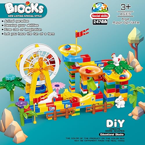 Miniatura 2 de Bloques de construcción de Marble Run para niños a partir de 3 años, 247 piezas de rueda de la fortuna de mármol, laberinto de mármol, juego de