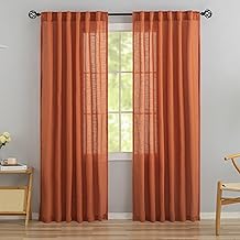 Burnt Orange Linen Back Tab Curtains 84 Inches Long 2 Panels Set for Bedroom,Pumpkin Hallowmas Day Home Decoration Hooks Belt Pleated Semi Privacy Drapes Light Filtering Window Curtains,Rust,W52 x L84