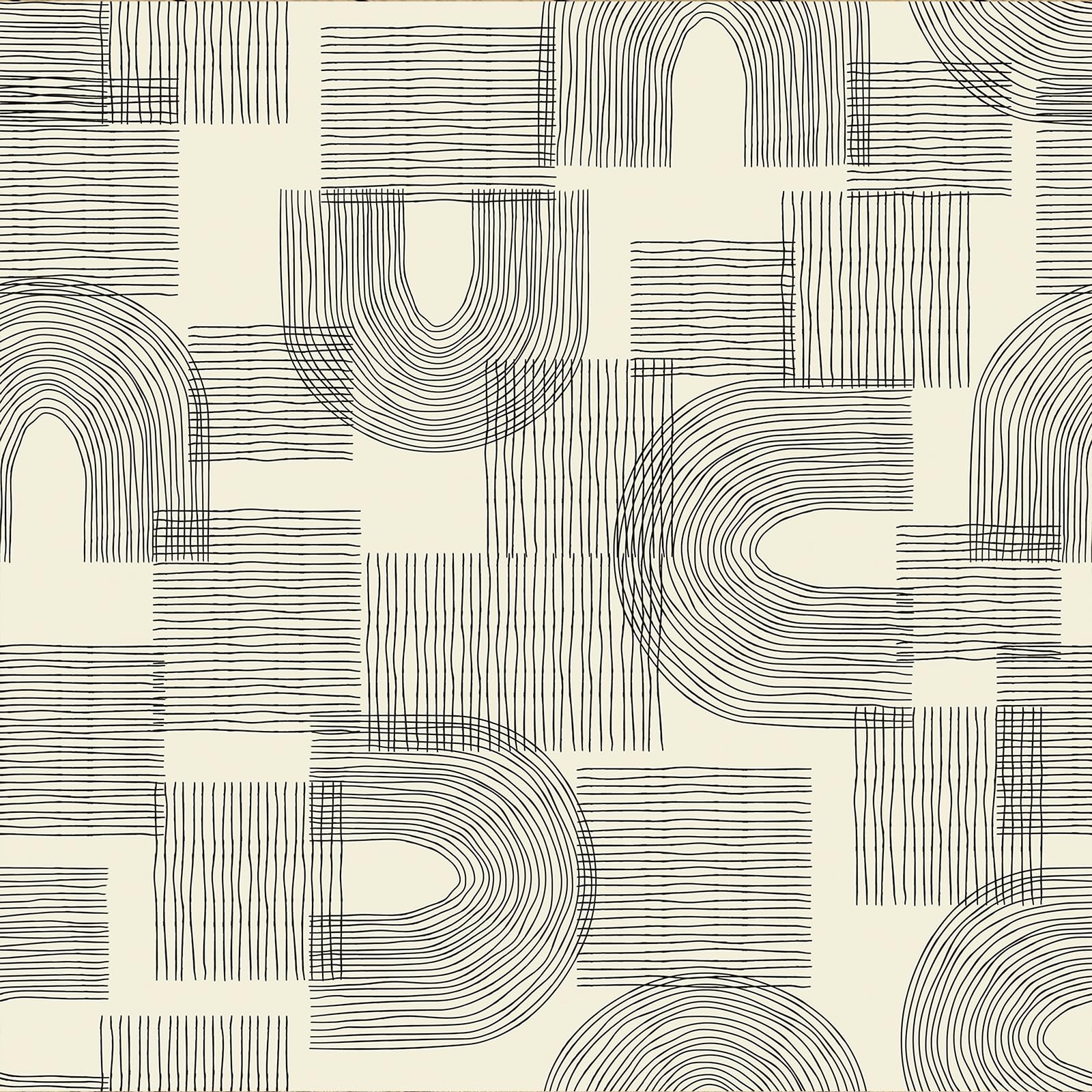 Decotalk Papel Pintado Autoadhesivo Pared Beige Geométrico Moderno Bohemio 44.5X900cm Papel Pintado Geométrico Beige Patrón de Arco Abstracto Fotomurales Decorativos Pared Dormitorio Salón Baño Ático