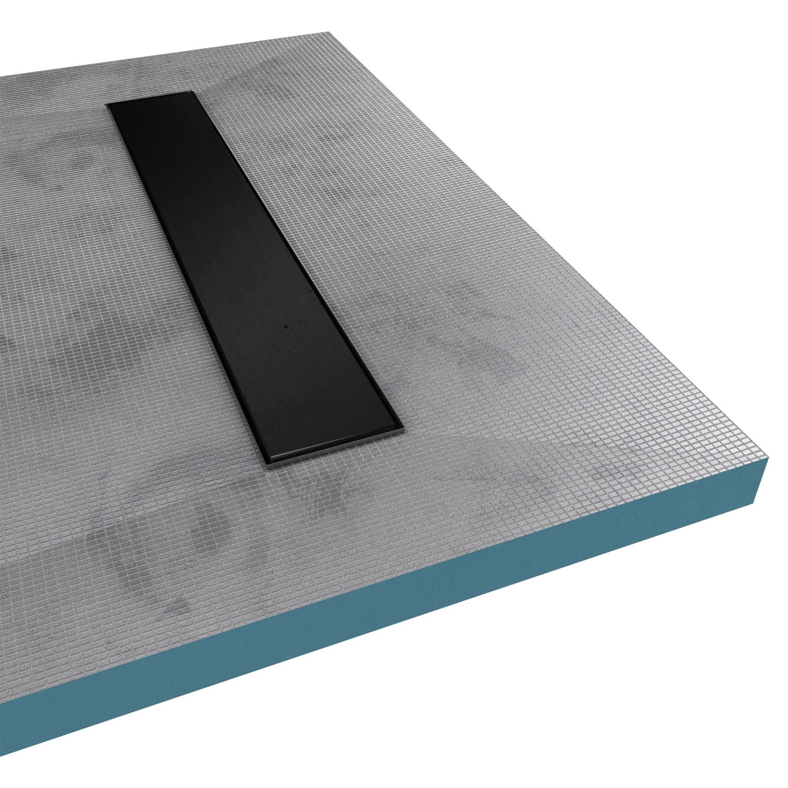 Receveur de Douche à Carreler 140x80cm à Ecoulement Linéaire - Grille Noire et Bonde