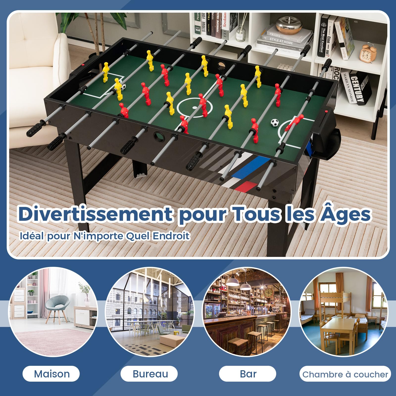 COSTWAY 4 en 1 Table de Baby-Foot avec Billard & Hockey & Tennis, Table Multijeux Empilable avec Marqueur Manuel, Jouet d'arcade pour Fête Bar Salle de Jeux, Accessoires Inclus, 125x97x83cm