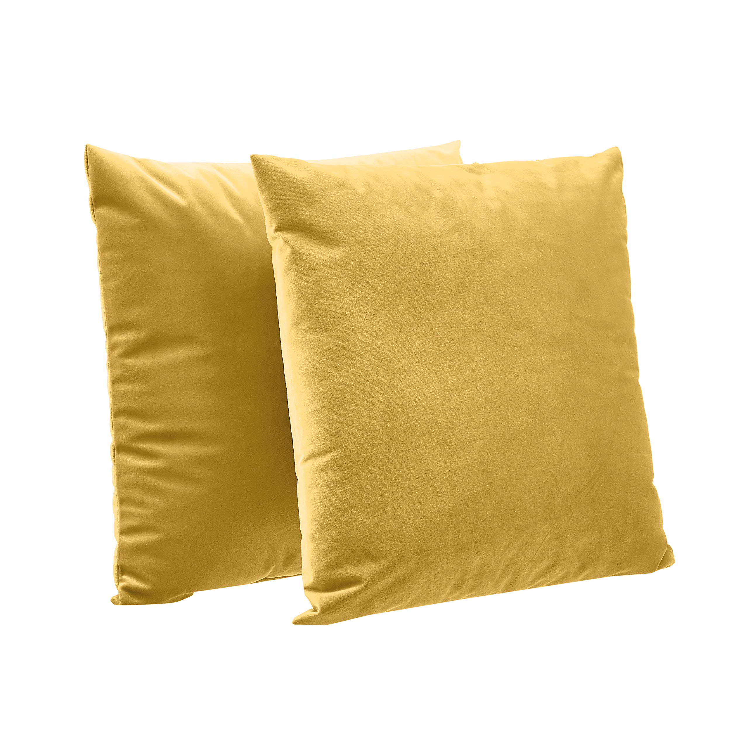 Amazon Basics 2-Pack Velvet Fleece Decorative Throw Pillows - 18" Square, Mustard Yellow
